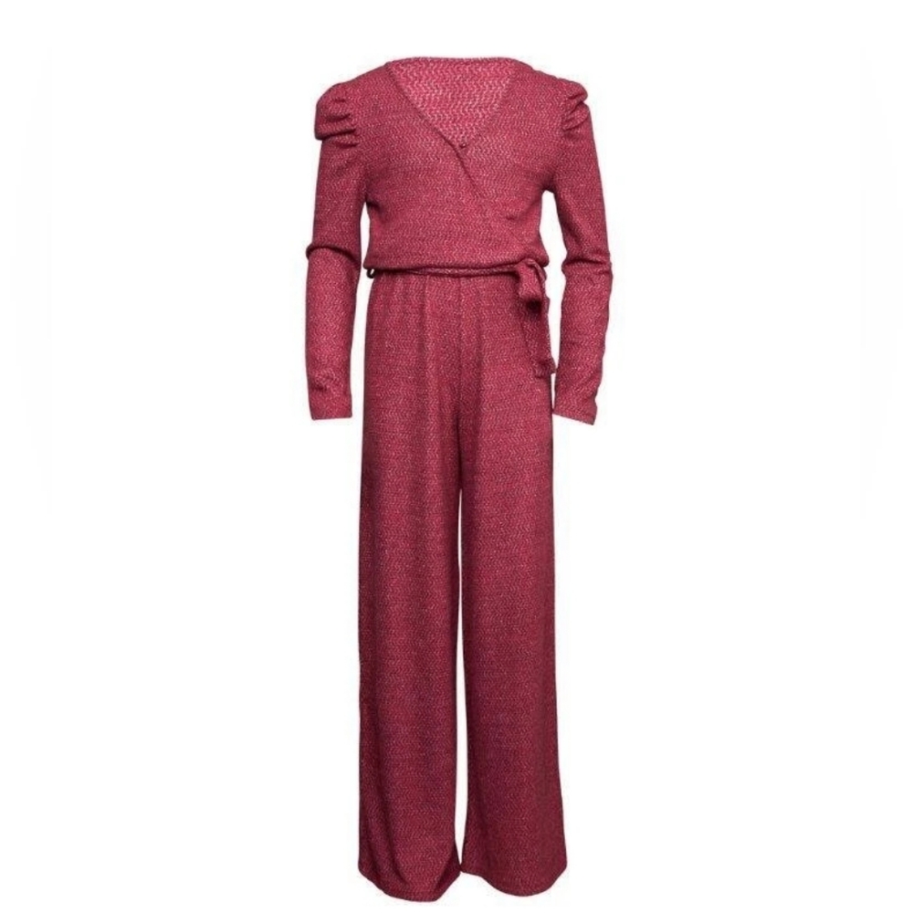 Big Girls SZ 10/12 Amy Byer Burgundy Long Sleeve Wrap Dress Pit To Pit 15"